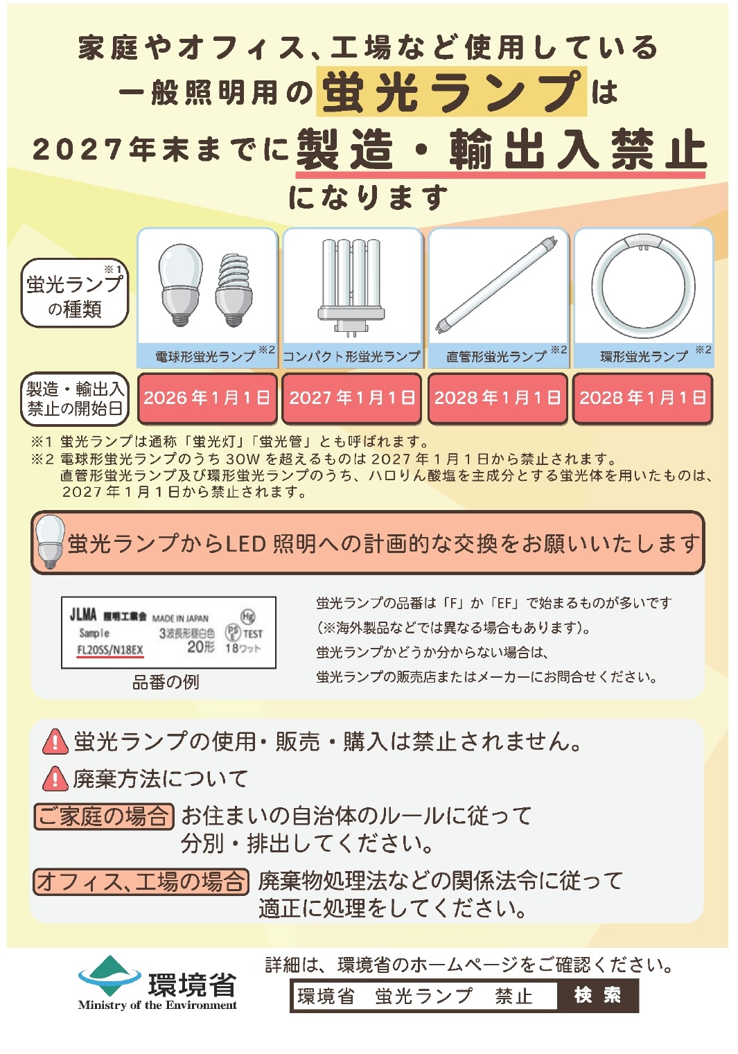 蛍光ランプは製造・輸出入禁止チラシ