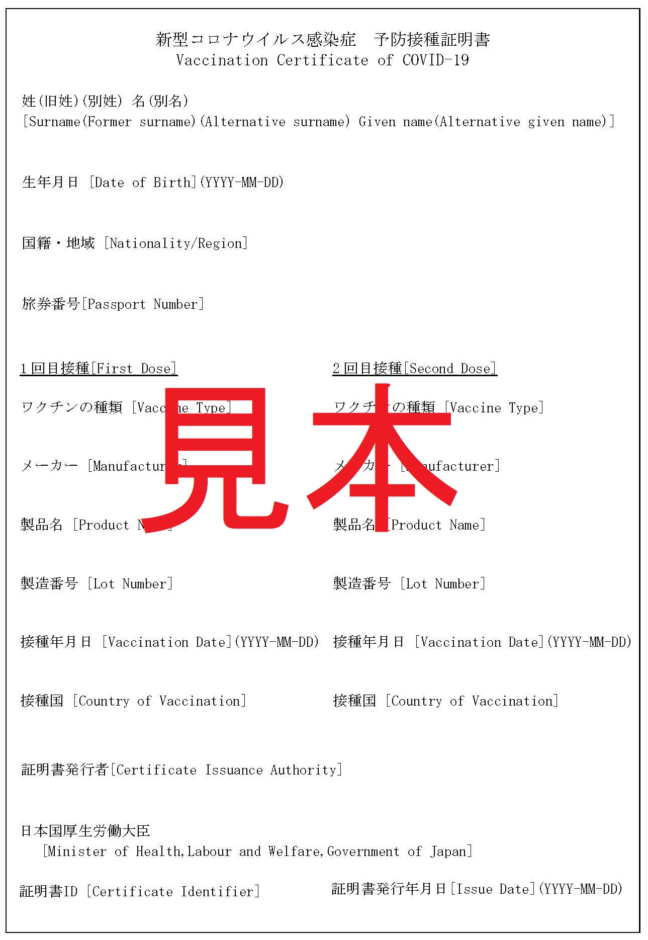 接種証明書見本